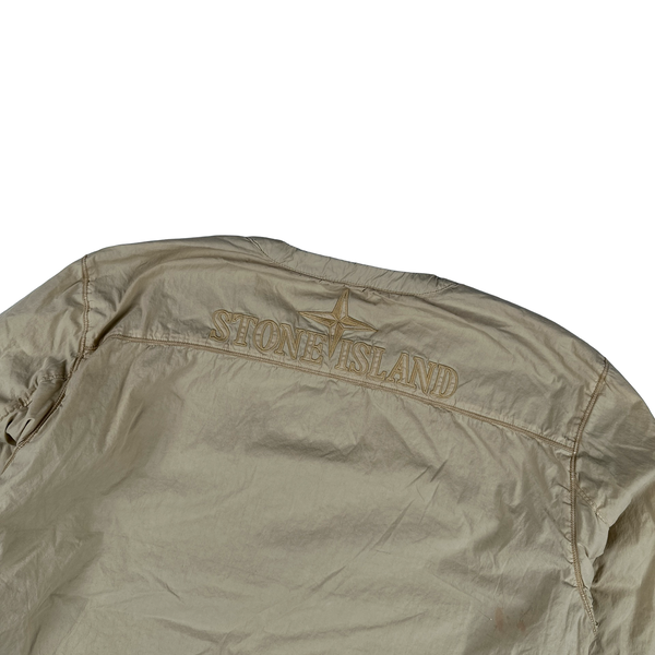 Stone Island Beige Garment Dyed Spellout Collarless Zip Up Jacket  - Large