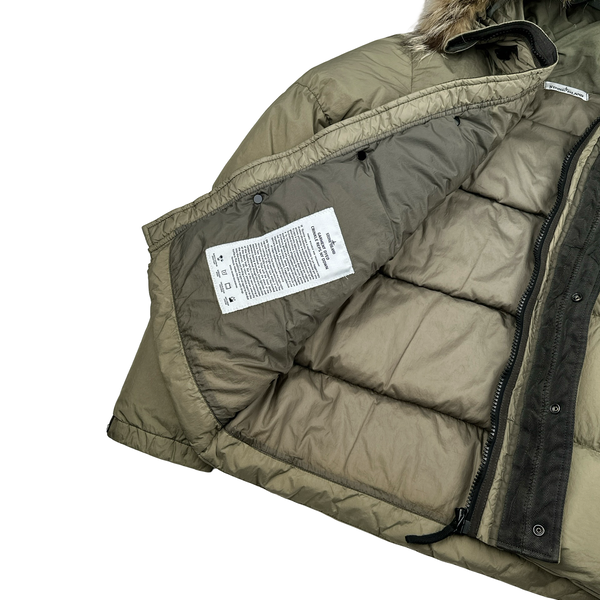 Stone Island 2015 Fur Trim Brown Crinkle Reps Puffer Jacket - Large