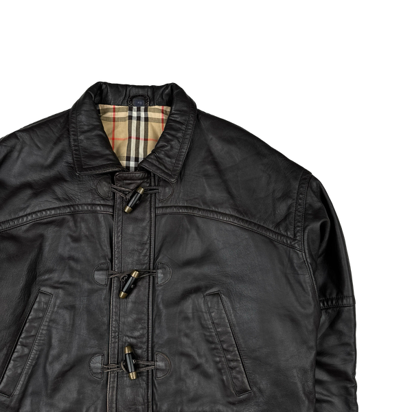 Burberry Leather Nova Check Lined Collared Duffle Coat - Large