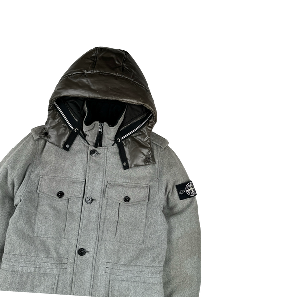 Stone Island 2014 Grey Ice Wool Blend Down Field Jacket - Small