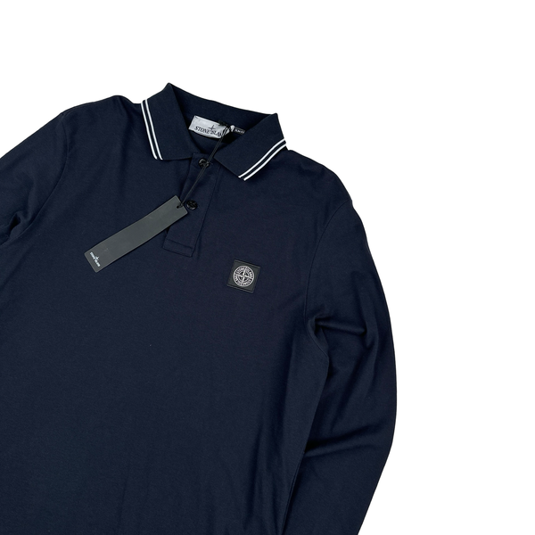 Stone Island 2024 Navy Longsleeve Cotton Polo Shirt - Large