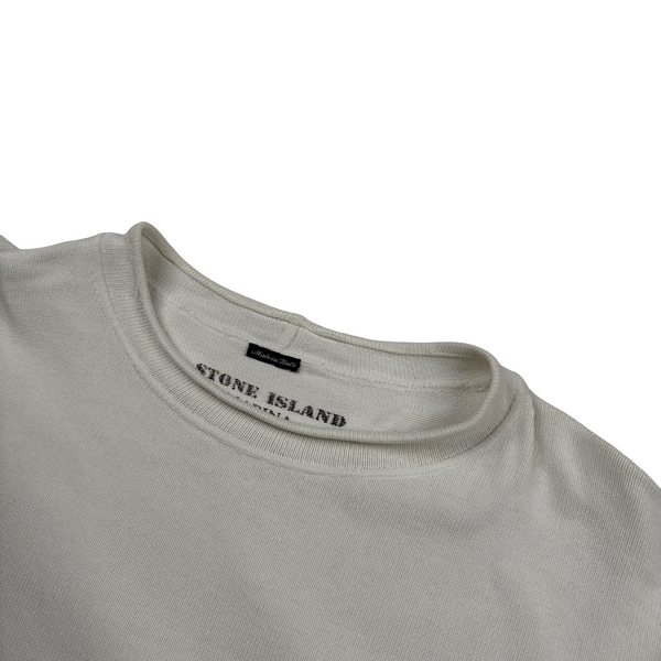 Stone Island Marina Vintage Green Edge White Mock Neck Jumper - XL