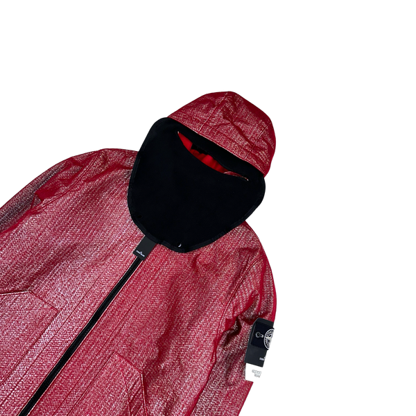 Stone Island 2022 Red Needle Punched Reflective Balaclava Jacket - Large
