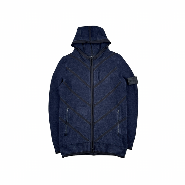 Stone Island Dark Navy Shadow Project Knit Zipped Hooded Jumper - Small