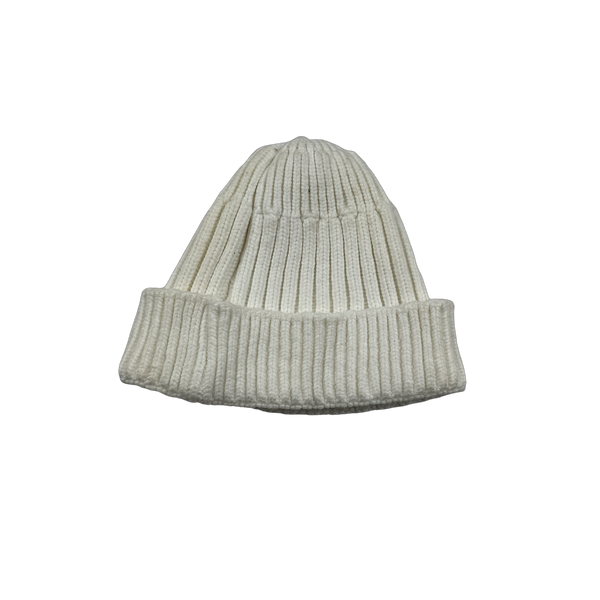 Stone Island White Ribbed Wool Badge Beanie