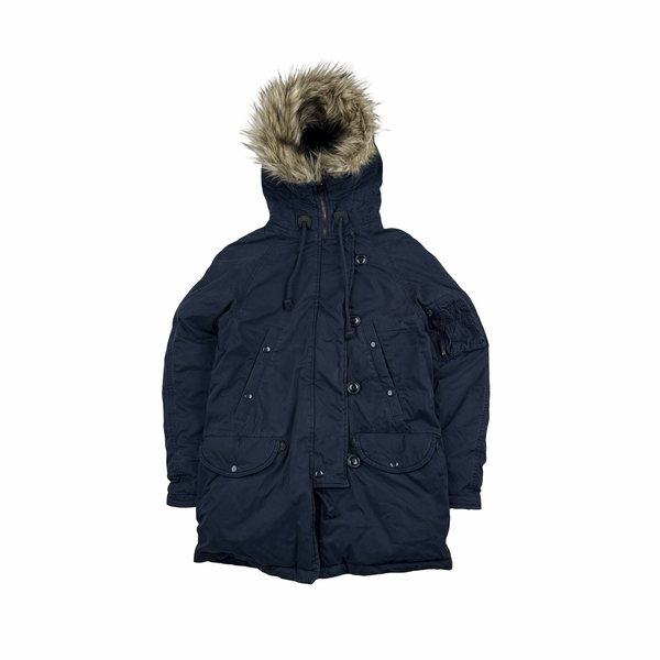 Ralph Lauren Arctic Navy Down Filled Fur Hood Trim Parka Jacket - Small