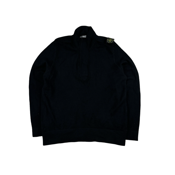 Stone Island 2008 Black Shoulder Badge Wool High Neck Pullover Jumper - XL