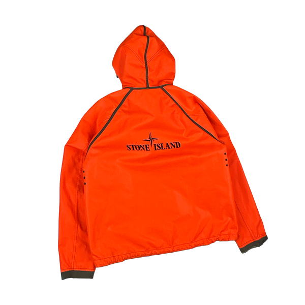 Stone Island 2006 Neon Orange Reversible Khaki Spellout Jacket - XL