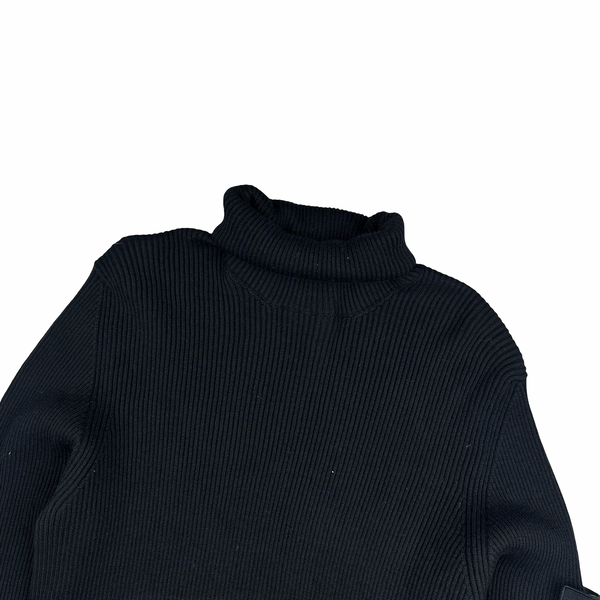 Stone Island 2022 Black Thick Ribbed Cotton Knit Roll Neck Jumper - XXL
