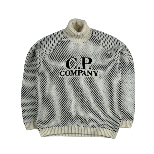 CP Company Vintage Style Patterned Roll Neck Wool Knit - XL
