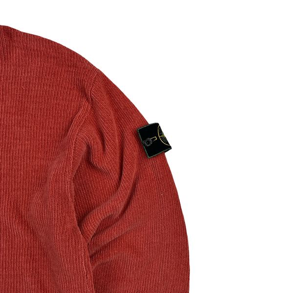 Stone Island 1992 Salmon Pink Knitted Chenille Green Edge Crewneck Pullover - XL