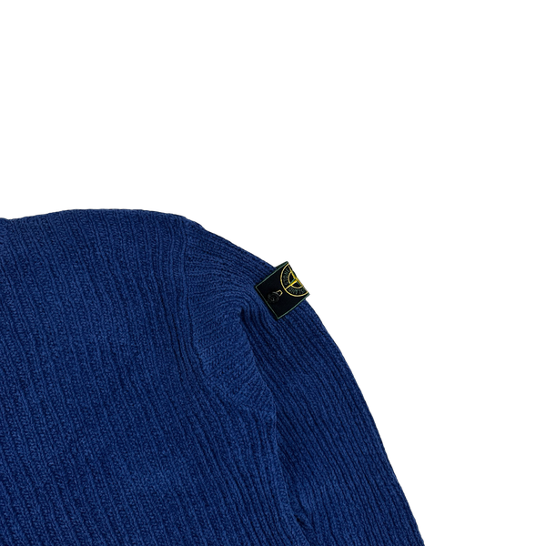 Stone Island 1995 Blue Mock Neck Cotton Knit Jumper - XL