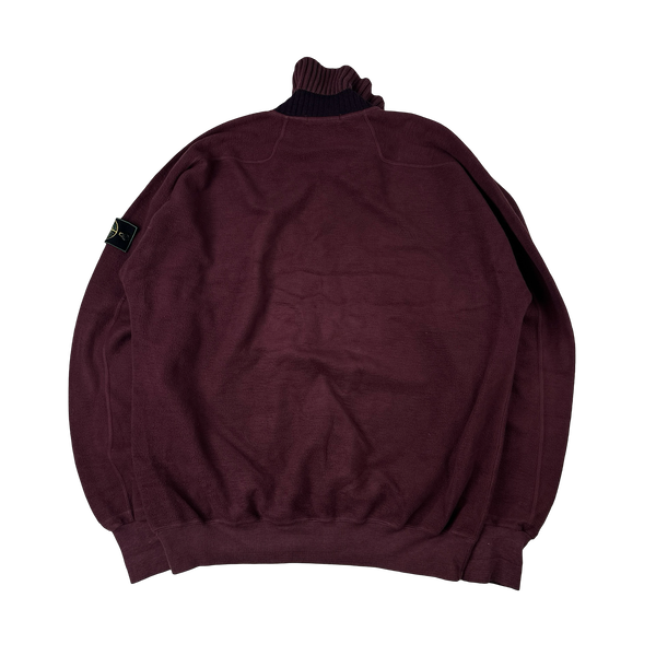 Stone Island Vintage 1990s Bordeaux Red Zipped Quarter Pullover - XL
