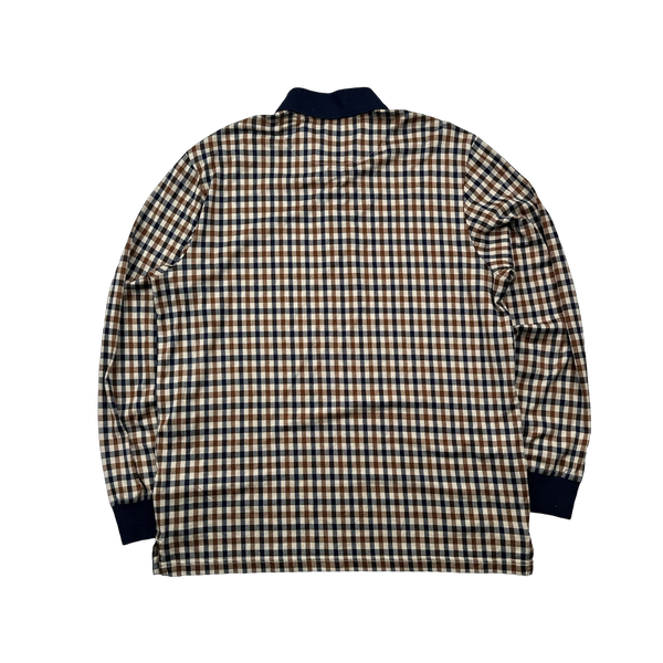 Aquascutum X Supreme Classic Checked Longsleeve Spellout Polo Shirt - Large