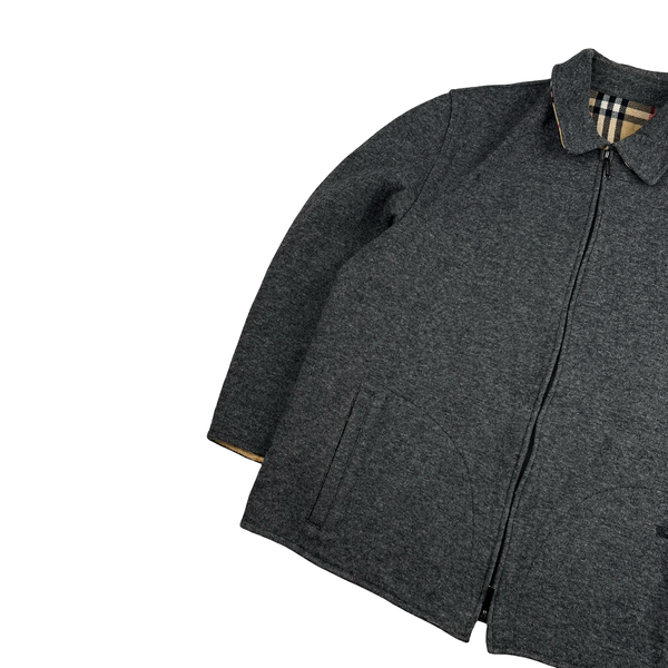 Burberry Grey Wool Nova Check Collar Lined Jacket - XL