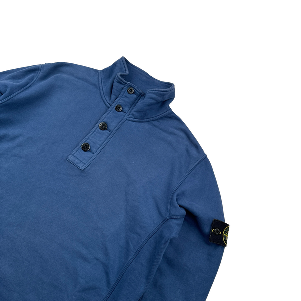 Stone Island 2016 Blue Cotton Pullover Quarter Buttoned Jumper - XL