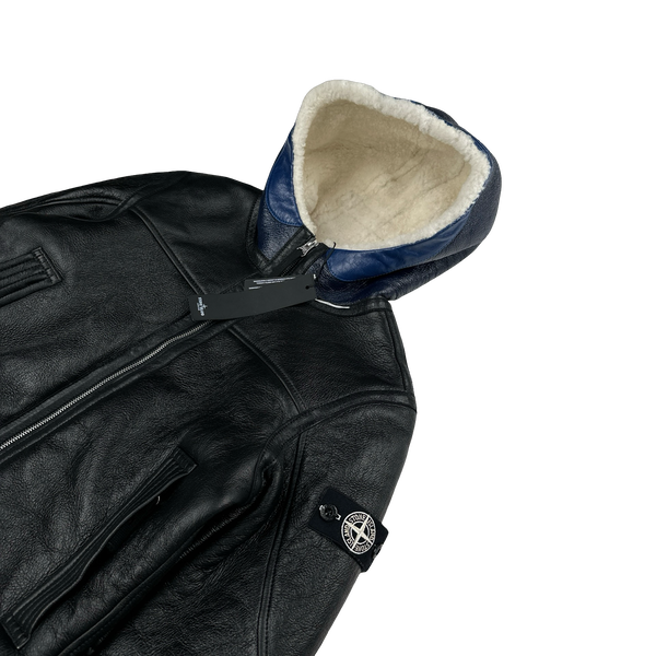 Stone Island 2021 Black Leather Shearling Special Process Jacket