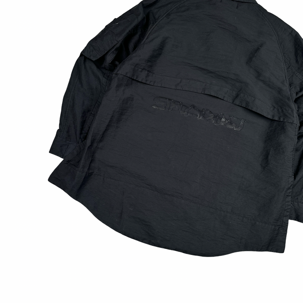 Stone Island 2023 Shadow Project Black Zipped Mesh Spellout Overshirt - Large
