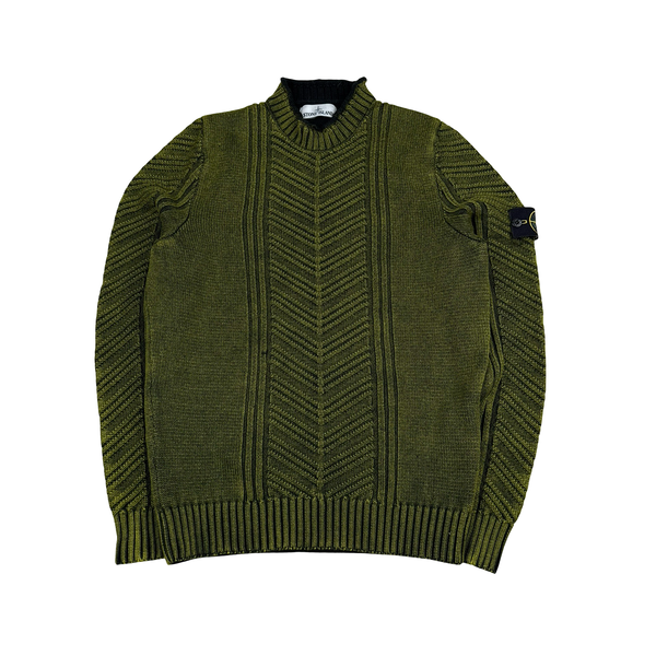 Stone Island 2016 Green Patterned Wool Knit Crewneck Jumper - Large
