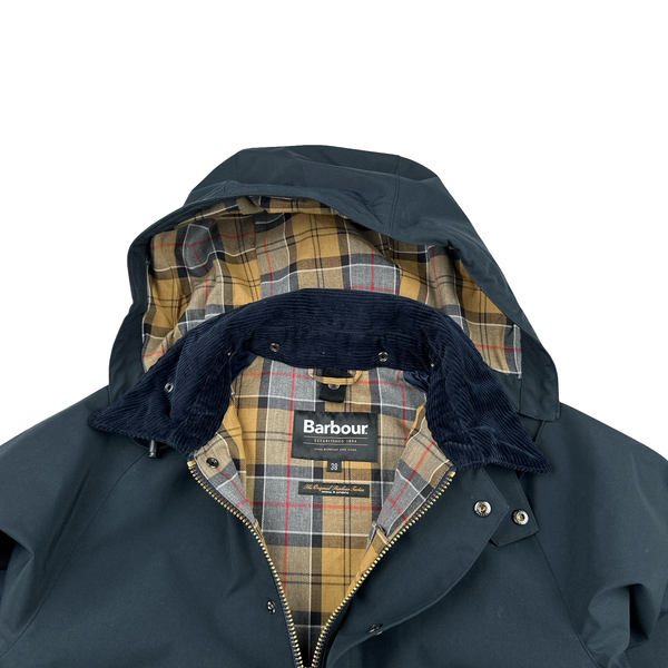 Barbour Tartan Lined Corduroy Collar Long Jacket - Medium