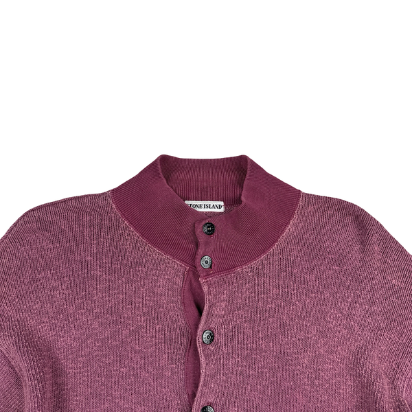 Stone Island 1986 Knitted Chenille Green Edge Patch Buttoned Pullover - Large