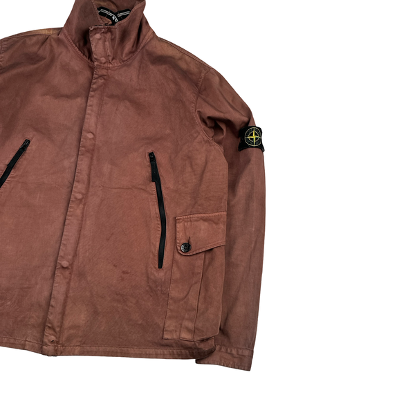 Stone Island 2006 Burgundy Cotton Blend Zipped Multi Pocket Jacket - XXL