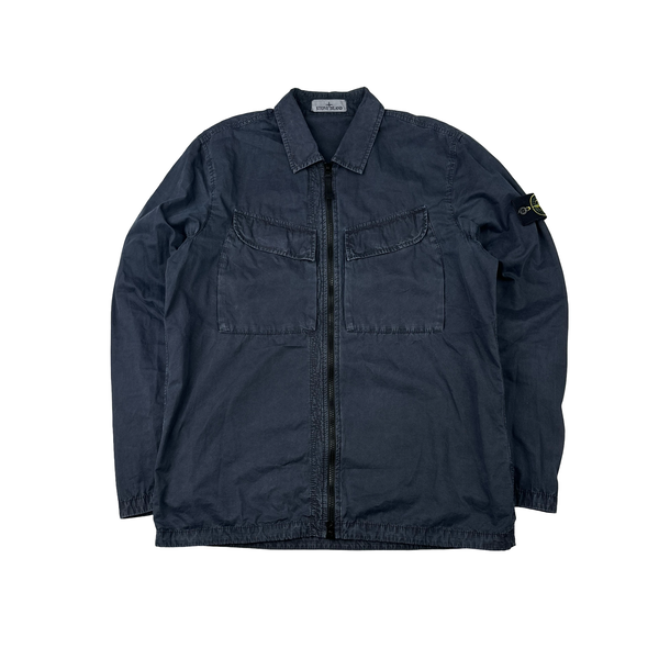 Stone Island 2022 Navy Cotton Zipped Overshirt - Large