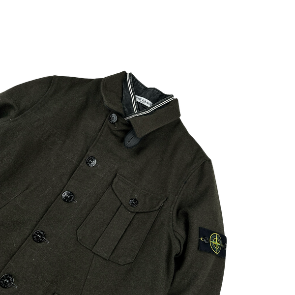 Stone Island 2008 Dark Green Wool Lined Dutch Rope Duffle Jacket - XL