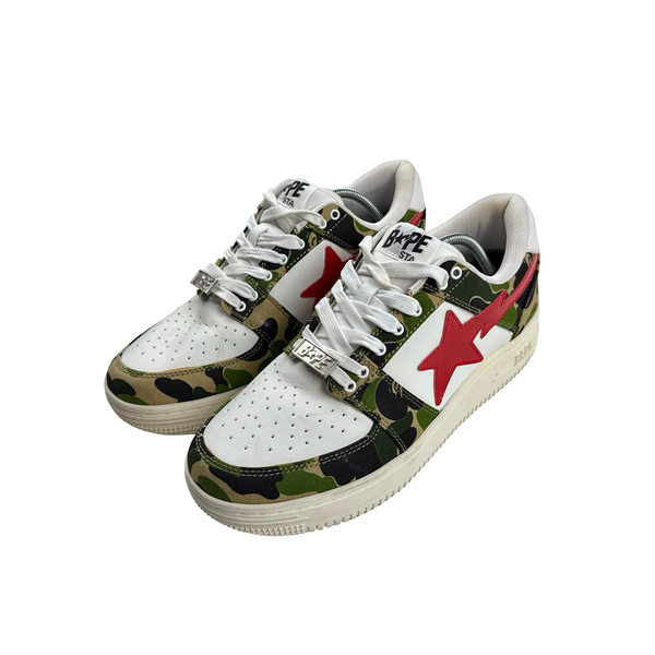 BAPE Green Camo White Leather Trainers - UK 8.5