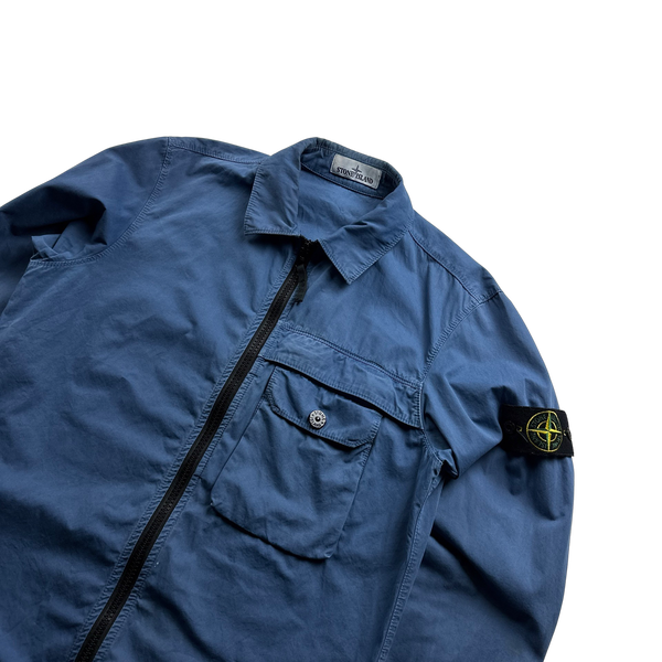 Stone Island 2020 Blue Cotton Zipped Overshirt - Small