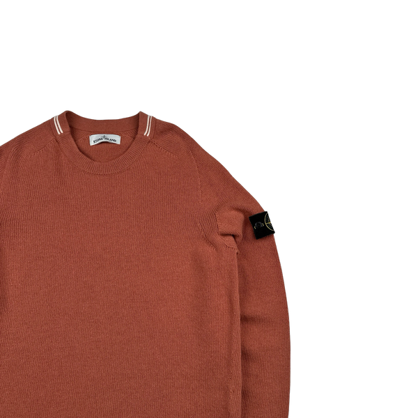 Stone Island 2020 Salmon Orange Lambs Wool Crewneck Knitted Jumper - Medium