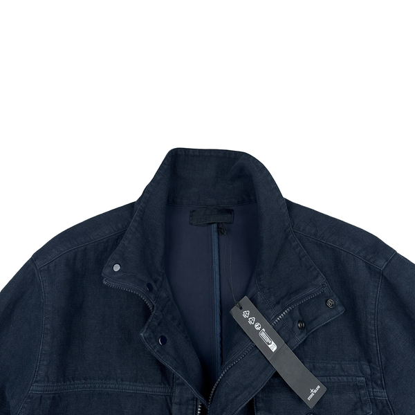 Stone Island 2025 New Season Bonded Linen Navy Ghost Piece Jacket - Large