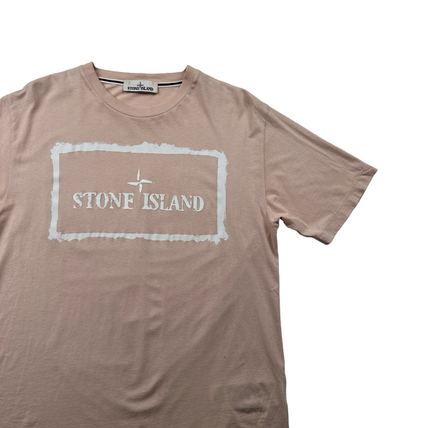 Stone Island 2021 Pink Cotton Spellout T Shirt - Large