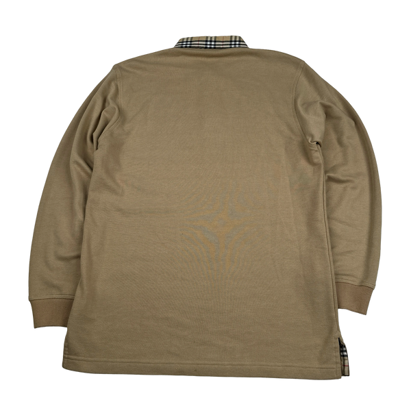 Burberry Nova Check Collared Cotton Long Sleeve Polo Shirt - Medium