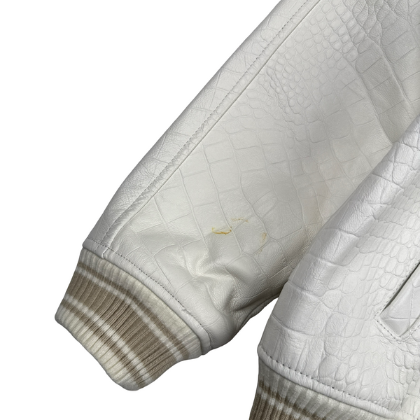 Avirex White Leather Spell Out Bomber Jacket - Medium