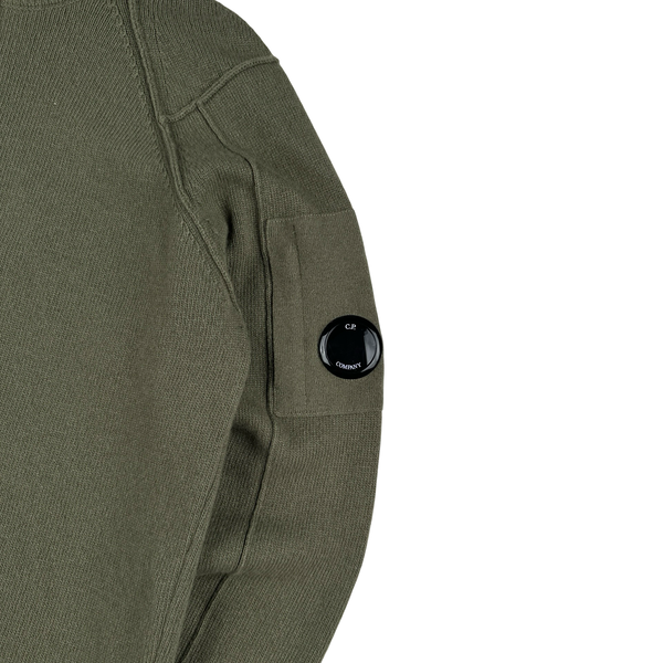 CP Company Khaki Green Thick Wool Quarter Zip Lens View Jumper - Small