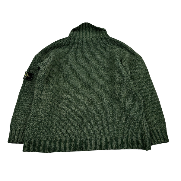 Stone Island 1997 Green Knitted Angora Wool Blend Vintage Roll Neck Jumper- XL