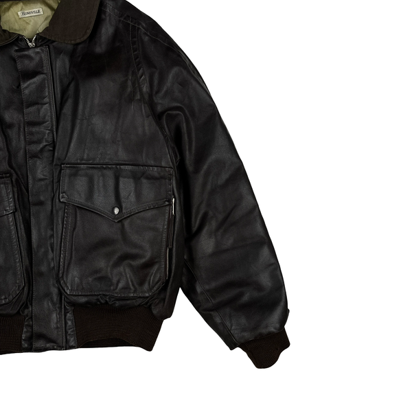Boneville Vintage 80's Heavyweight Brown Leather Jacket - Large