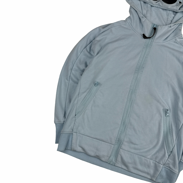 CP Company Baby Blue Cotton Goggle Zipped Hoodie - Medium