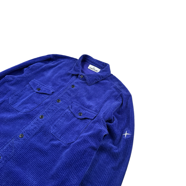 Stone Island 2021 Blue Thick Jumbo Corduroy Overshirt - Large