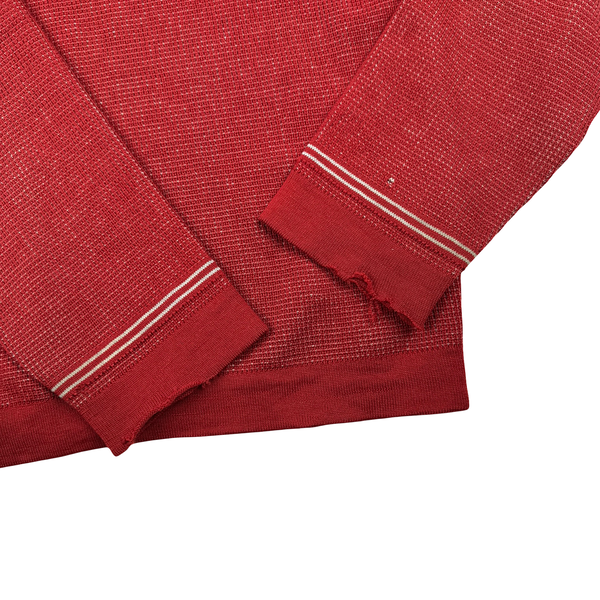 Stone Island 2009 Red Ribbed Reversable Wool Blend Crewneck Jumper - Medium