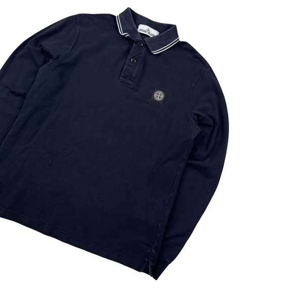 Stone Island Navy Longsleeve Polo - Medium
