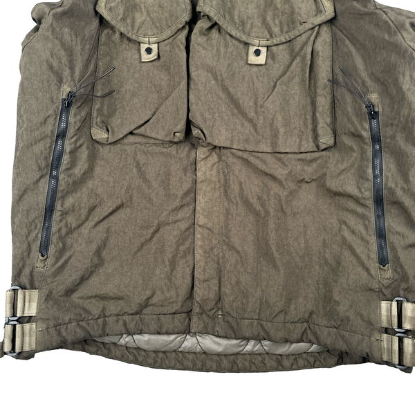 CP Company Khaki Quartz Quilted Paneled Goggle Jacket - Large