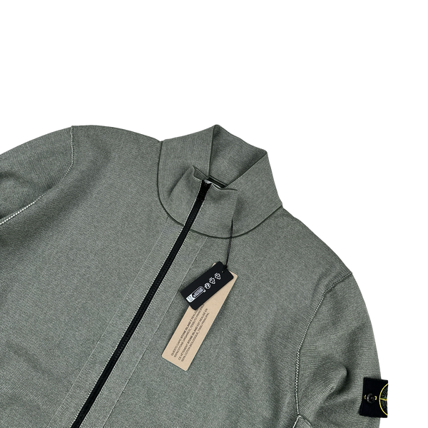 Stone Island 2025 New Season Green Ribbed Woven Zipped Jumper - Large