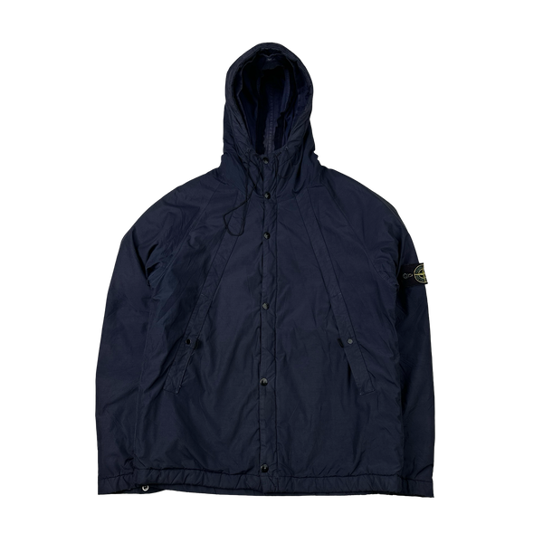 Stone Island Vintage 2003 Navy Quilted Nylon Hooded Jacket - Medium