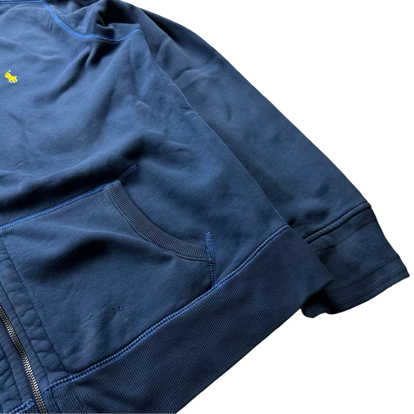 Ralph Lauren Blue Contrast Stitch Cotton Zipped Hoodie - XL