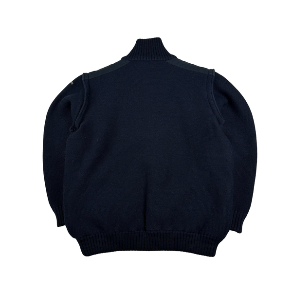 Paul And Shark 90’s Navy Thick Heavyweight Reversable Spellout Knit Jacket - Large