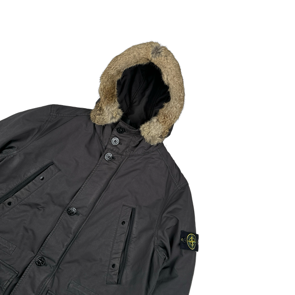 Stone Island 2011 Charcoal David TC Dual Layer Down Fur Hood Parka - XL