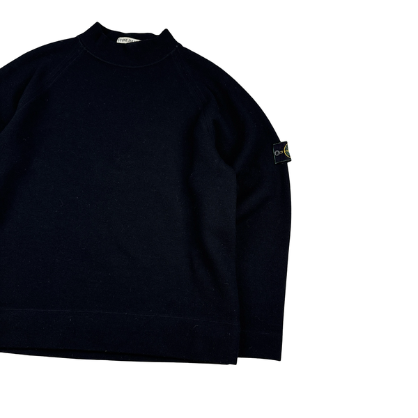 Stone Island Vintage Green Edge 1998 Black Wool Blend Mock Neck Jumper - XL