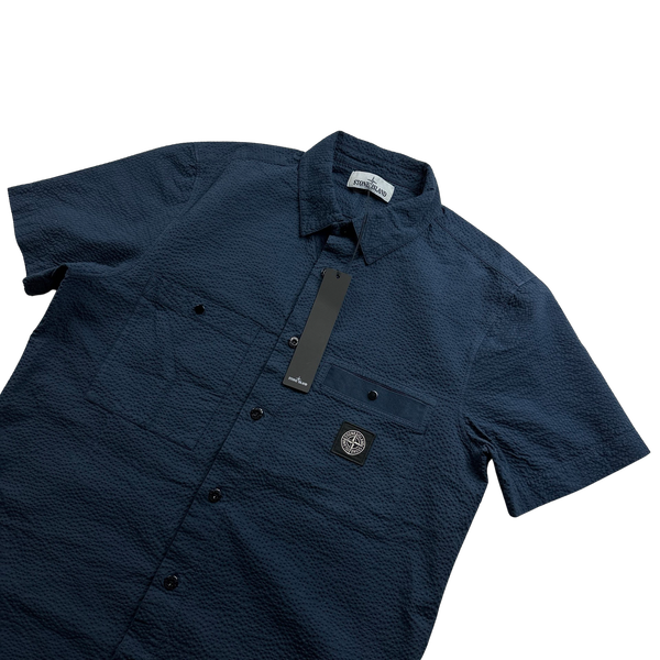Stone Island Navy Seersucker Shirt - Large
